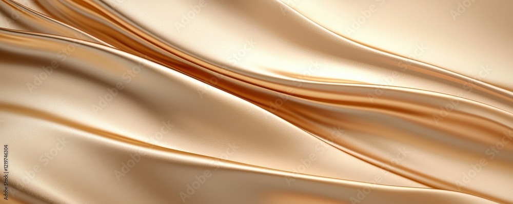 Fototapeta premium A close-up of soft, flowing golden silk fabric, showcasing its elegant texture and gentle curves.