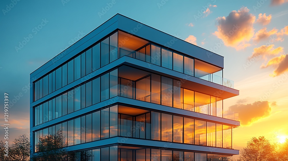 Fototapeta premium Contemporary office building with glass facade high resolution image