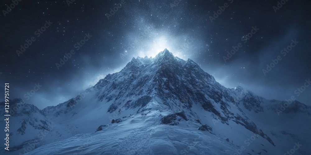 A majestic snow-capped mountain under a starry sky. Perfect for nature themes, serenity, and outdoor adventures. A majestic snow-capped mountain under a starry sky. Perfect for nature themes, serenity, and outdoor adventures.
