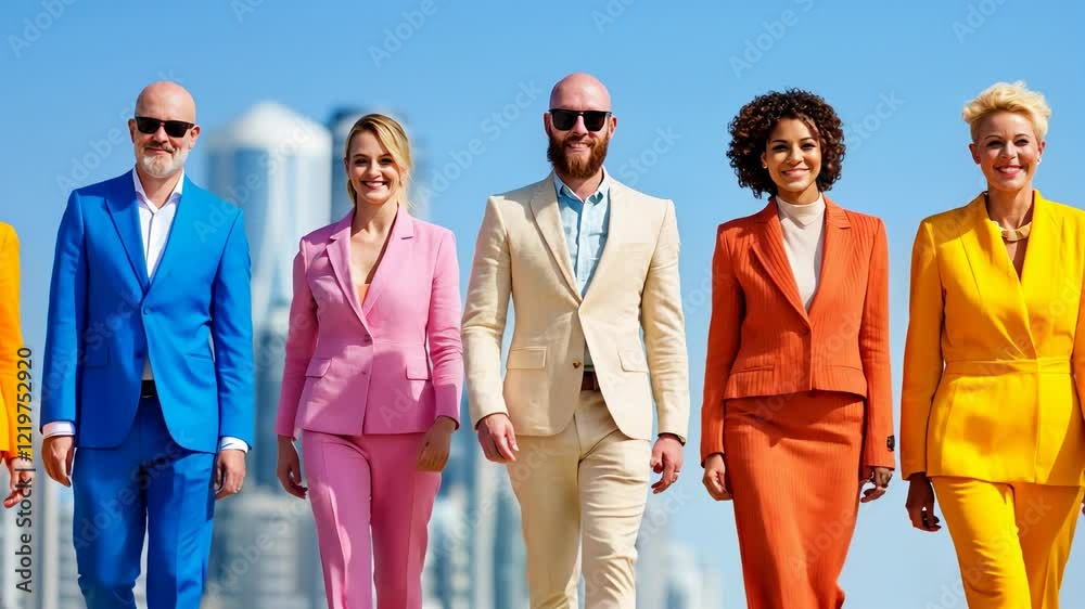 People of all colors, inclusive business mindset values dignity and respect for all individuals	
walking toward camera