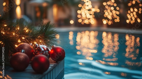 Wallpaper Mural Christmas decorations by the poolside create a festive atmosphere in a warm, inviting setting during the holiday season in a luxurious backyard Torontodigital.ca