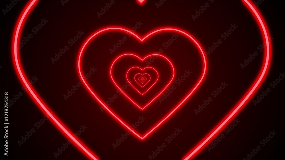 neon hearts tunnel. looping valentine's day tunnel with red hearts