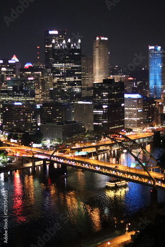 Wallpaper Mural Birds eye view of the city of downtown Pittsburgh, Pennsylvania at night. Torontodigital.ca