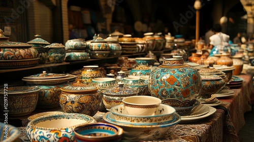 Wallpaper Mural Handmade Pottery with Intricate Patterns in Soft Lighting Torontodigital.ca