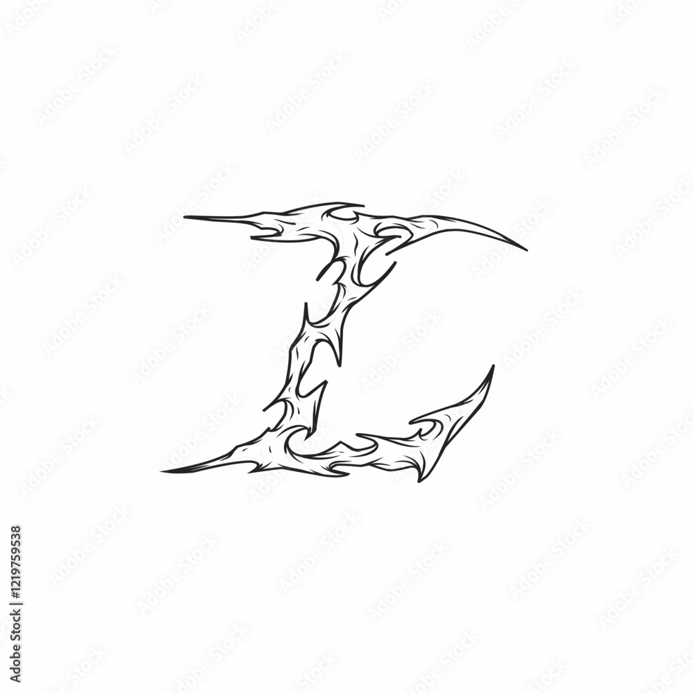 Z, edgy tribal letter design with jagged spikes and sharp abstract forms, ideal for tattoos, music merchandise, and bold apparel prints Z, edgy tribal letter design with jagged spikes and sharp abstract forms, ideal for tattoos, music merchandise, and bold apparel prints