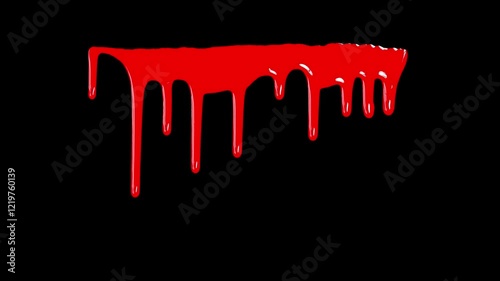 Red Spill Blood Steady,Red Blood or Paint Spill isolated on black png background. 4k.