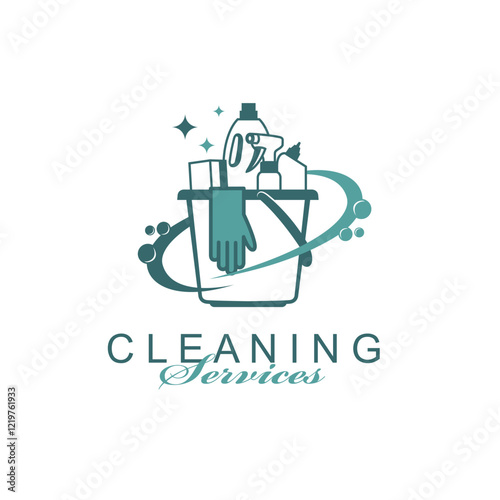 cleaning service design with chemical products in bucket isolated on white background
