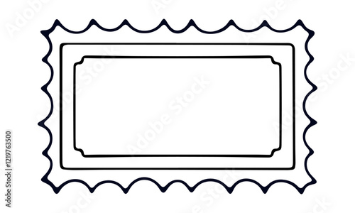 Minimalistic black and white illustration of wavy rectangular frame with an inner border. Perfect for creative projects and designs.