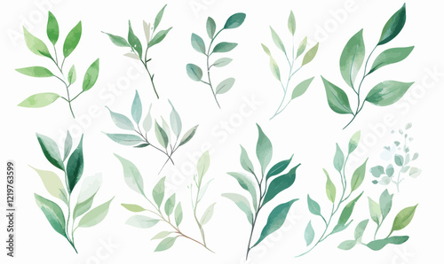 Wallpaper Mural Elegant Watercolor Green Leaves and Branches Illustration for Botanical Art Projects Torontodigital.ca