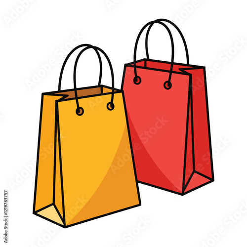 Shopping bag cartoon icon. Cute shopping bag with a cheerful design, perfect for websites, apps, or e-commerce branding. Vector illustration isolated on white.