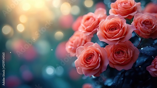 Elegant floral arrangement of romantic roses in soft lighting with vibrant colors