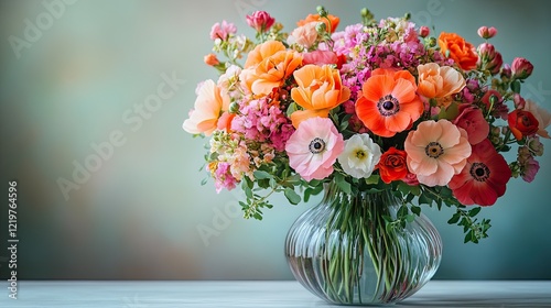 Wallpaper Mural Colorful bouquet of fresh flowers in a clear glass vase on a white table Torontodigital.ca