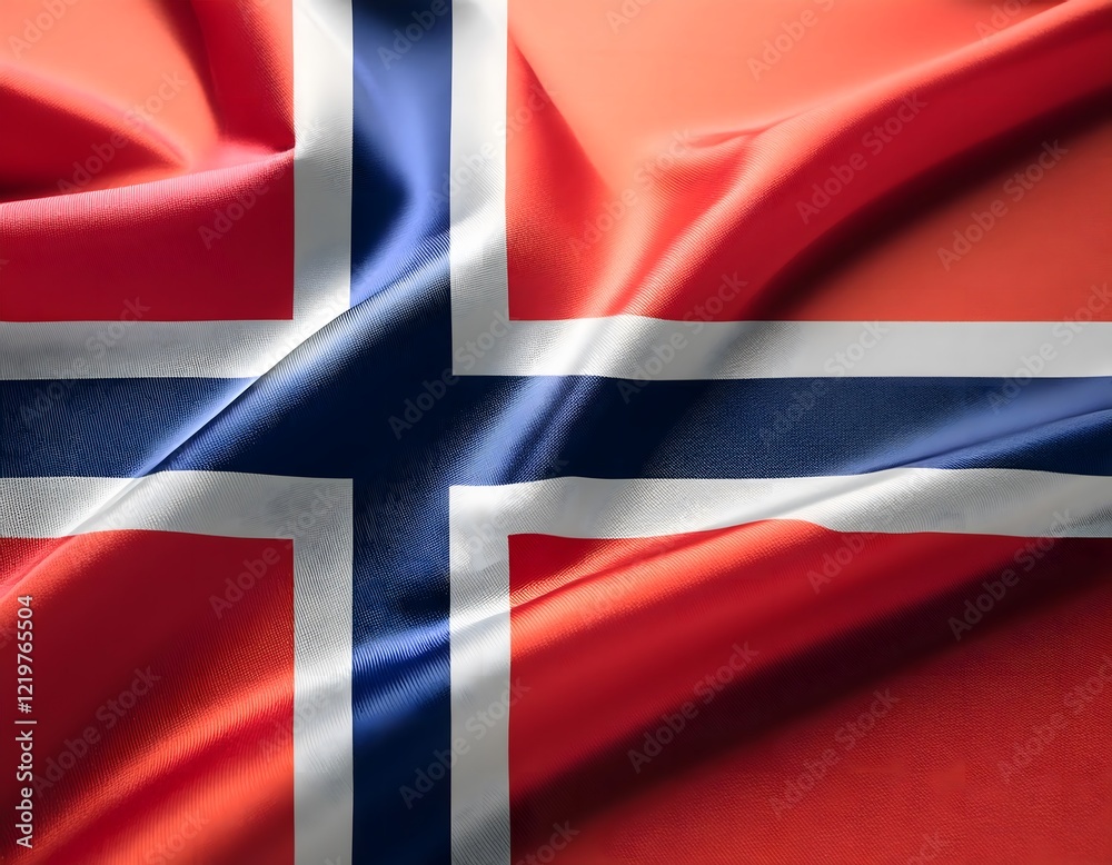 Obraz premium Vibrant Norway flag waving with luxurious satin texture - Patriotic and cultural symbol