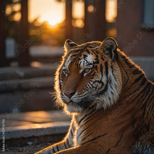 tiger in the wild Tiger head, animals in the wild, undomesticated cat Beautiful tiger with lush green habitat background Close-up Portrait of a Majestic Tiger with Intense Eyes