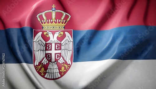 Vibrant Serbia flag waving with luxurious satin texture - Patriotic and cultural symbol