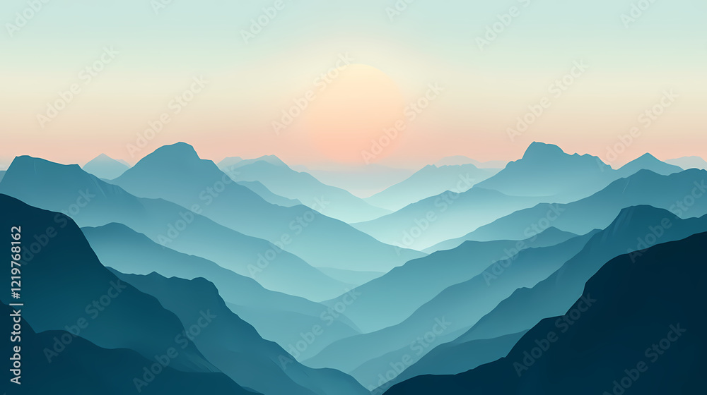 Obraz premium The beautiful zenith: a breathtaking mountain summit view overlooking vast valleys. Zenith Valley. Illustration