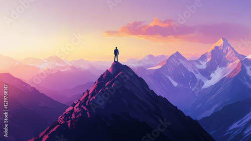 The beautiful zenith: a breathtaking mountain summit view overlooking vast valleys. zenith. illustration. Zenith Valley. Illustration
