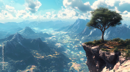 The beautiful zenith: a breathtaking mountain summit view overlooking vast valleys. zenith. illustration. Zenith Valley. Illustration