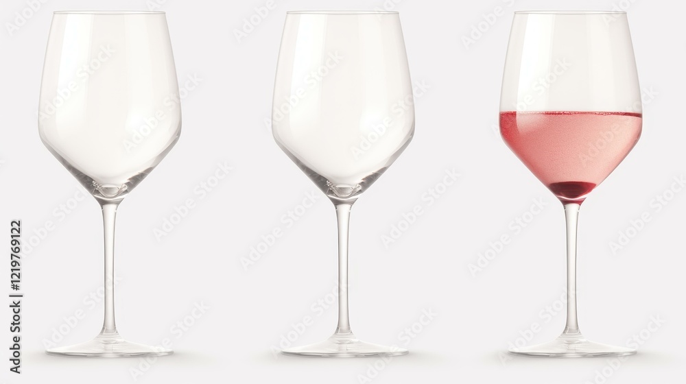 A stylish set of wine glasses in white, rose, and red, perfect for any occasion and adding elegance to your table setting.