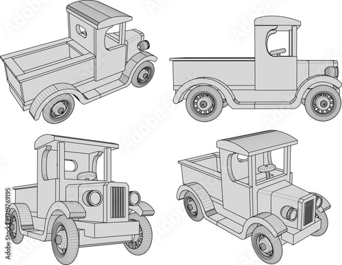vector illustration design drawing for children's toy car truck loaded with traditional ethnic wood material