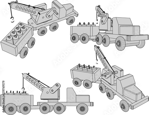 vector illustration design drawing for children's toy classic vintage towing car made from traditional ethnic wood