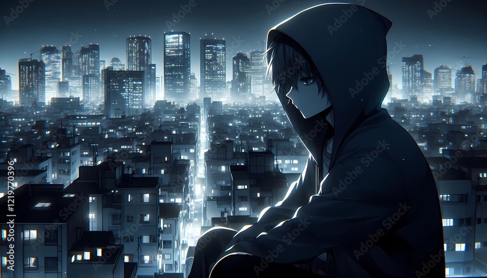 Obraz premium Lonely anime guy thinks his life is meaningless