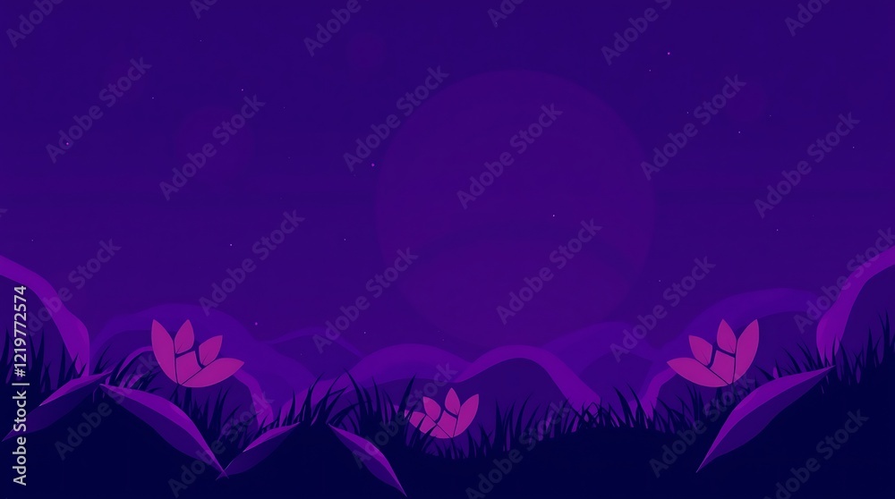 Obraz premium A mystical night landscape with stylized flowers.