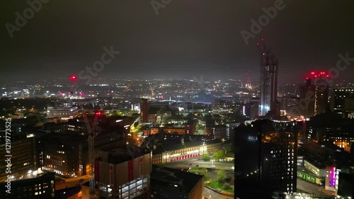 Wallpaper Mural Illuminated Downtown Buildings at Central Birmingham City Centre During Night at Midlands, England, United Kingdom.  Torontodigital.ca