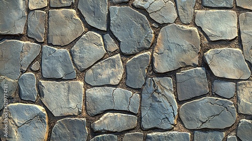 Close-up of a gray cobblestone pavement. photo