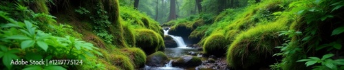 Lush green moss and ferns in the forest near Golitha Falls, woodland, golitha falls