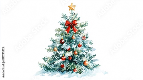 Coquette Christmas Tree Illustration in Watercolor Style