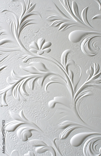 Elegant White Embossed Paper with Botanical Motifs