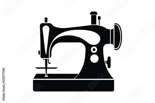 Sewing Machine Silhouette, Sewing Machine Old Retro Vintage Icon Vector Illustration Design and Craft