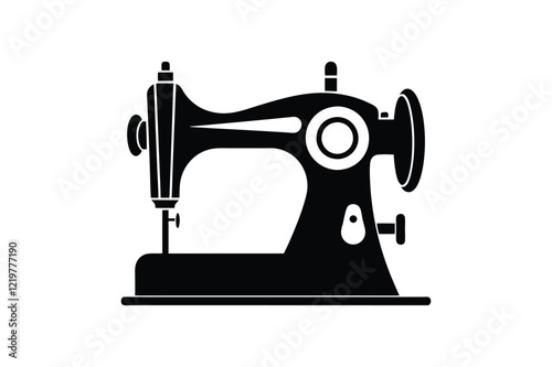 Sewing Machine Silhouette, Sewing Machine Old Retro Vintage Icon Vector Illustration Design and Craft