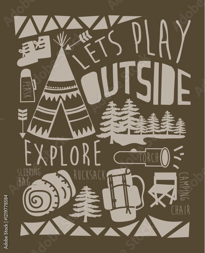 Let’s Play Outside – Brown Outdoor Elements Doodle Design
