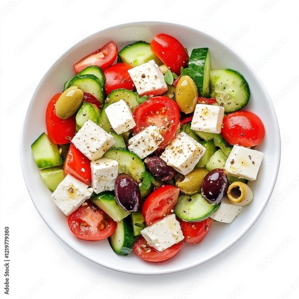 A refreshing Greek salad with cucumber, feta cheese, and olives