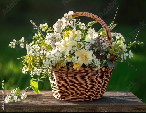 Spring flower bouquet in a basket photo