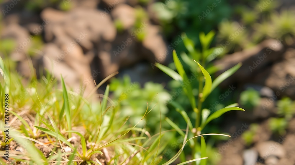 Close-up of vibrant green grass and plants in a natural setting. Close-up of vibrant green grass and plants in a natural setting.
