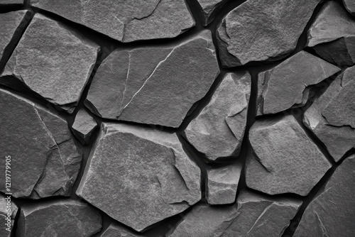 Natural gray stone texture with rugged surfaces and varying shapes suitable for construction or design applications photo