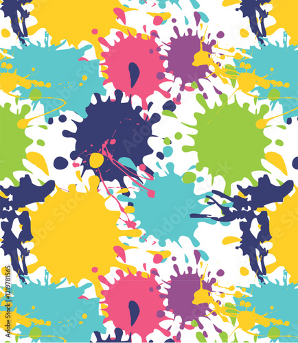 Colorful paint splatter pattern with playful monster shapes hidden inside
