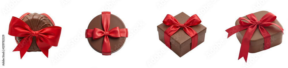 Luxurious gourmet chocolate box with red bow perfect for celebrations, cut out collection pack