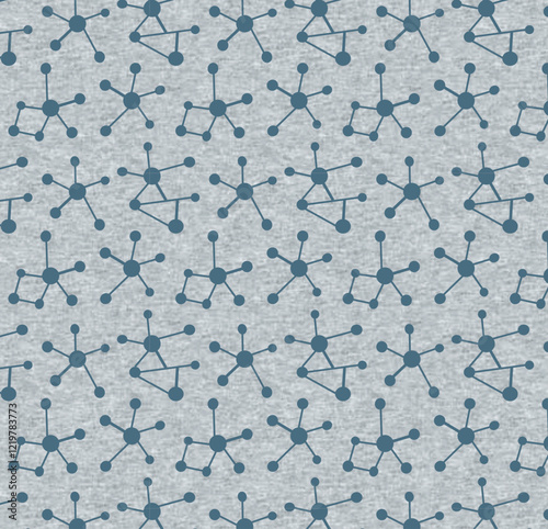 Seamless scientific pattern of atom structures in geometric mesh arrangement
