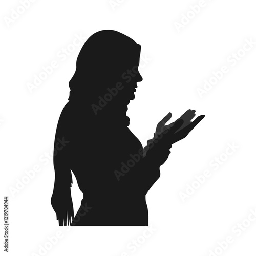 Silhouette of muslim woman praying hands dua or doa amen. side view. concept of worship, ramadan, islam, religion. vector illustration