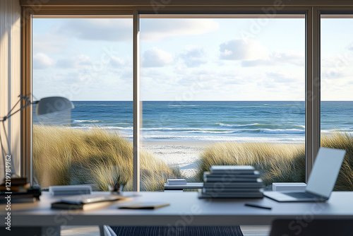 view from the window of the home office to the beach