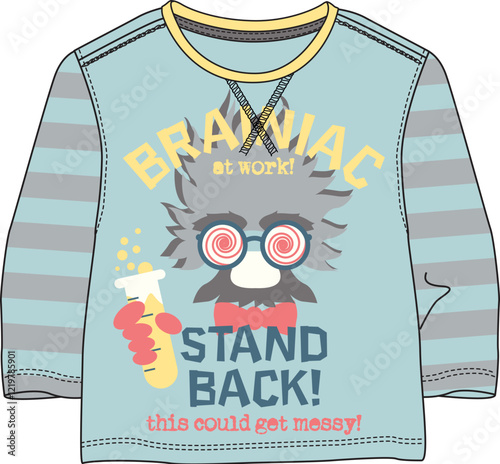 Long sleeve t-shirt for kids with Braniac raccoon and lab experiment concept