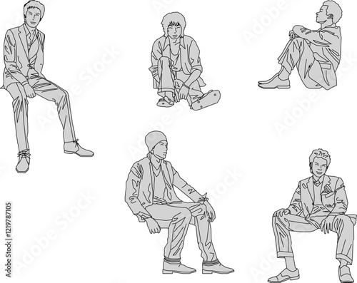 vector illustration of a sketch of a model's silhouette in fashionable fashion taking a photo shoot in a sitting position  