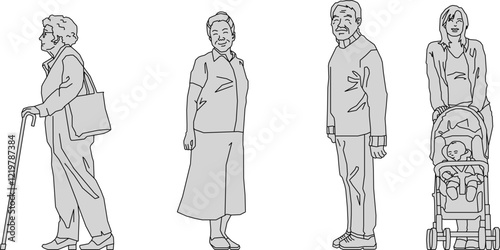 vector illustration of a sketch of a silhouette figure of a happy old man in the form of a pencil drawing 