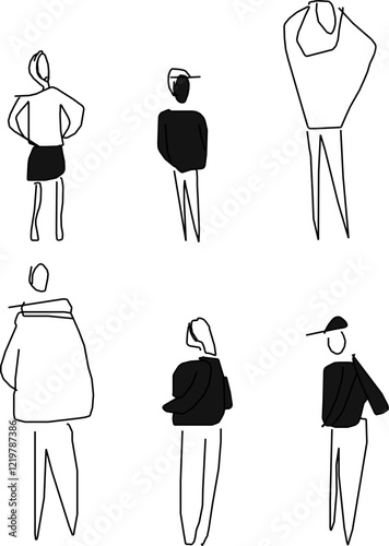vector illustration of a sketch of a person's silhouette in the form of a pencil drawing with various activities to complete the image 