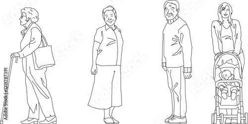 vector illustration of a sketch of a silhouette figure of a happy old man in the form of a pencil drawin