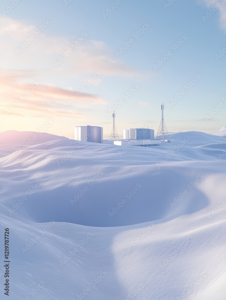 Obraz premium Remote Research Station in Snowy Landscape 